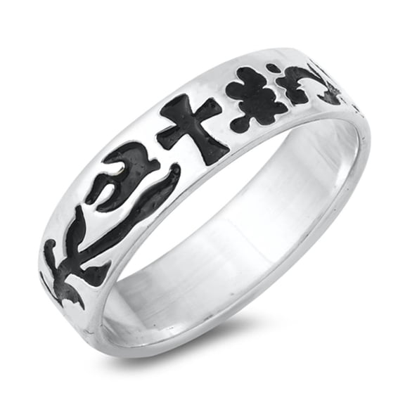 Oxidized Cross Vine Leaf Love Purity Ring .925 Sterling Silver Band Jewelry Female Male Size 6