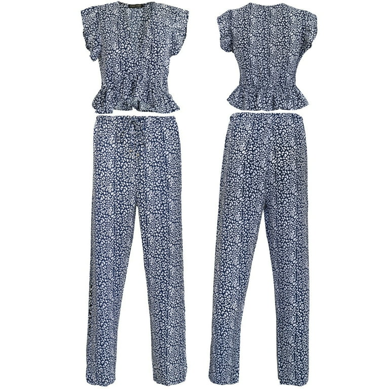 【Anyone more】Syoju Slim Zip-Up Bootcut Two-Piece Set FANCYINN Womens Floral 2 Pieces Outfits Ruffle Deep V Neck
