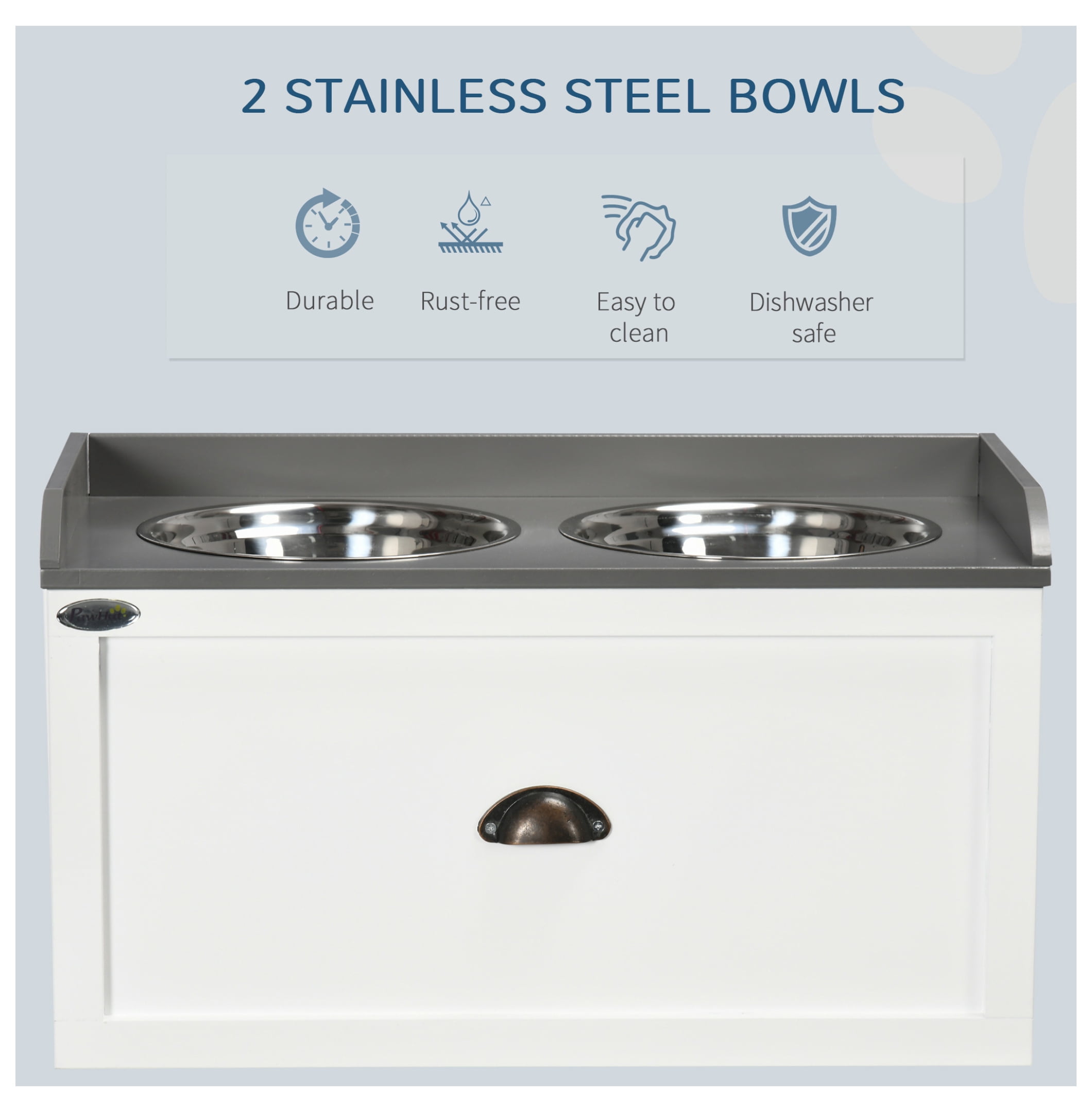 Dog Feeding Station with Storage, Elevated Bowls for Large Dogs - White Pet Feeder with Drawer & Cabinet