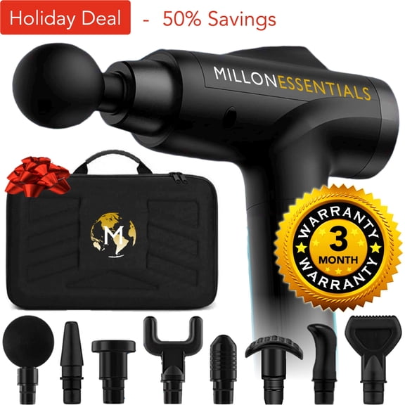 Millonessentials V4SHARK Deep Tissue Muscle Massage Gun - Percussion Massager - 6 Speeds - 8 Heads