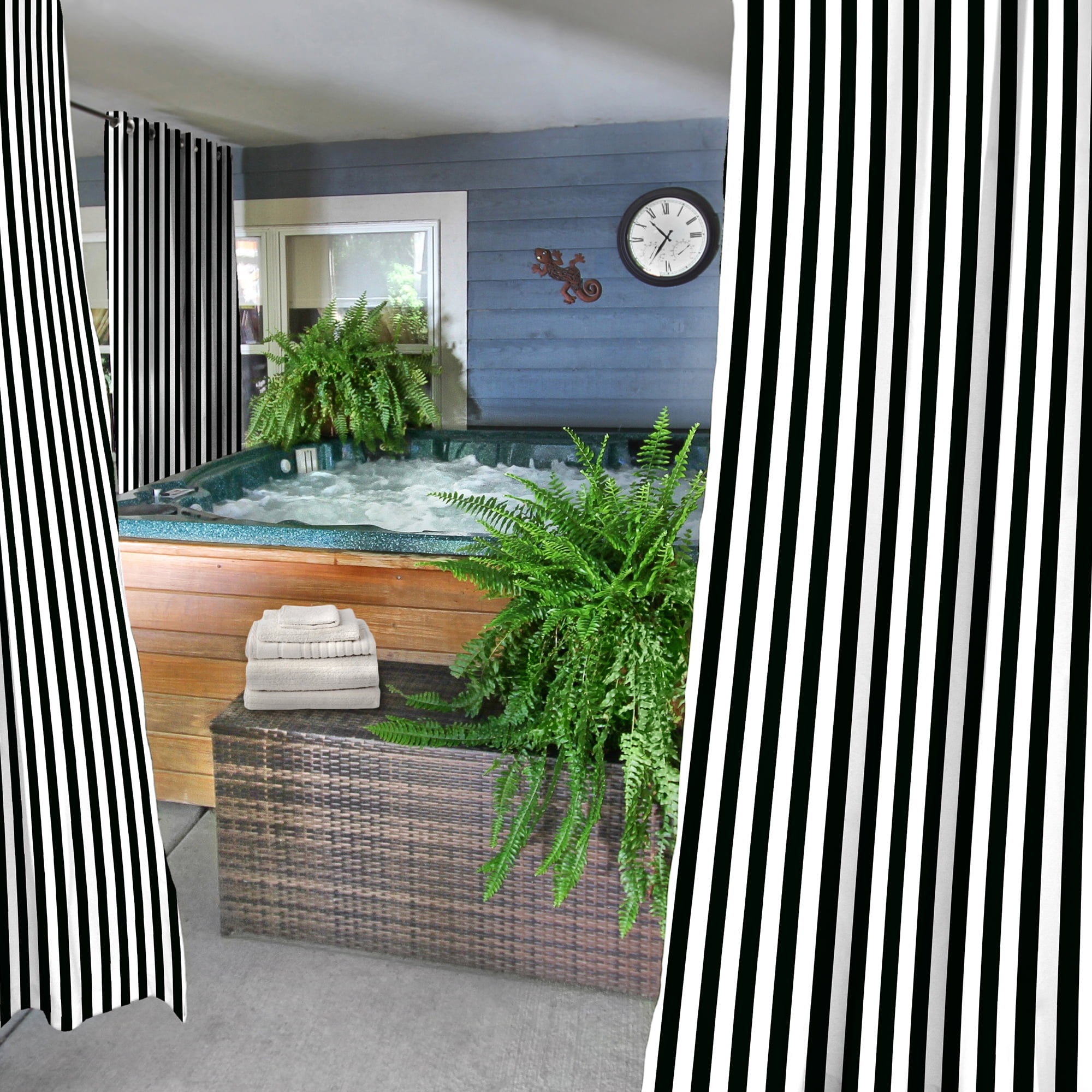 Jordan Manufacturing 54" x 84" Black Stripe Grommet Semi-sheer Outdoor Curtain Panel