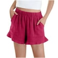 thumbnail image 3 of Jinhomg Girls Casual Shorts Cute Ruffle Hem Summer Shorts Lightweight Elastic Waist Wide Leg Beach Short Pants with Pockets Hot Pink 120, 3 of 8
