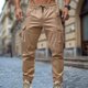 thumbnail image 1 of Pantalones largos para hombre, de color liso, informales, a la moda, vintage, con bolsillos y cordón, pantalones de trabajo de poliéster para hombre., 1 of 5