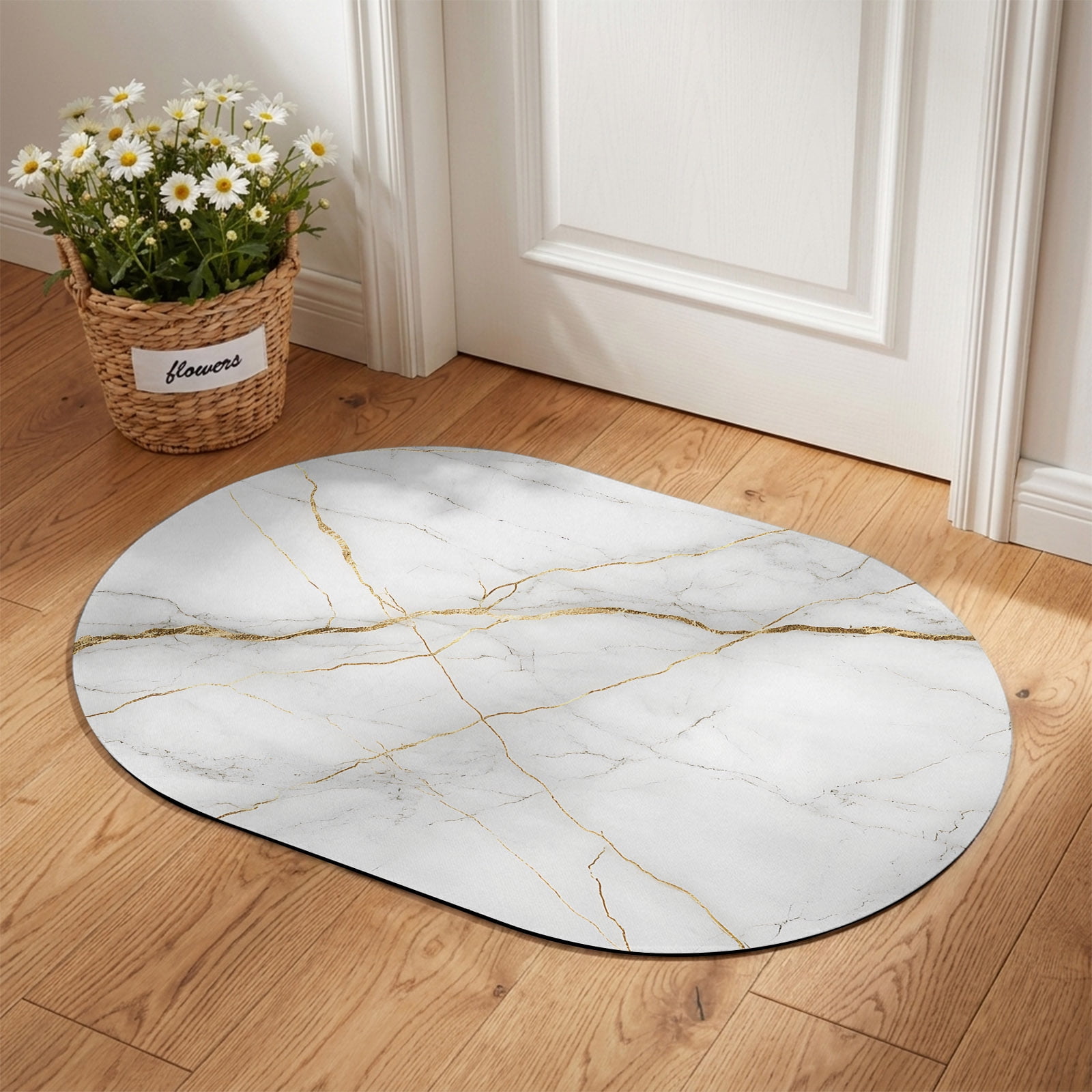 Front Door Mat Outside Entrance 18 x30 Marble Absorbent Doormat Indoor Entrance with Non-Slip Backing Rubber Low-Profile Welcome Mat for Entryway Patio Grey Golden Crack Minimalistic Abstract