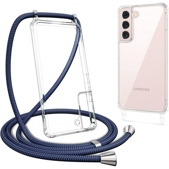 Clear Case for Samsung Galaxy S22 Plus 5G with Adjustable Neck Lanyard Strap,Soft Slim TPU Shockproof Protective Cover for Samsung Galaxy S22 Plus 5G-Navy Blue