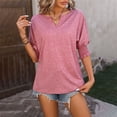 thumbnail image 5 of Tiqkatyck Women Summer Tops, Women's Fashion Short Sleeve Solid Color Loose V Neck Bat Sleeve Casual T Shirts, Shirts for Women Pink XL, 5 of 6