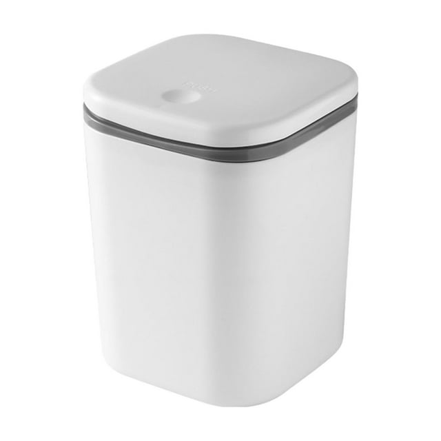 White Desktop Trash Can Office Bin With Lid Small Desktop Garbage Bin For Dormitory Bedroom Plastic Mini Wastebasket With Slow Close Lid For Home Office White