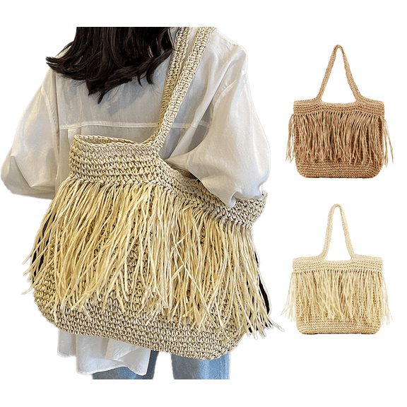 Yoyauz Women's Grass Woven Beach Bag - Women's Beach Handmade Woven Handbag, Summer Mesh Hollow Shoulder Bag, Suitable for Holidays