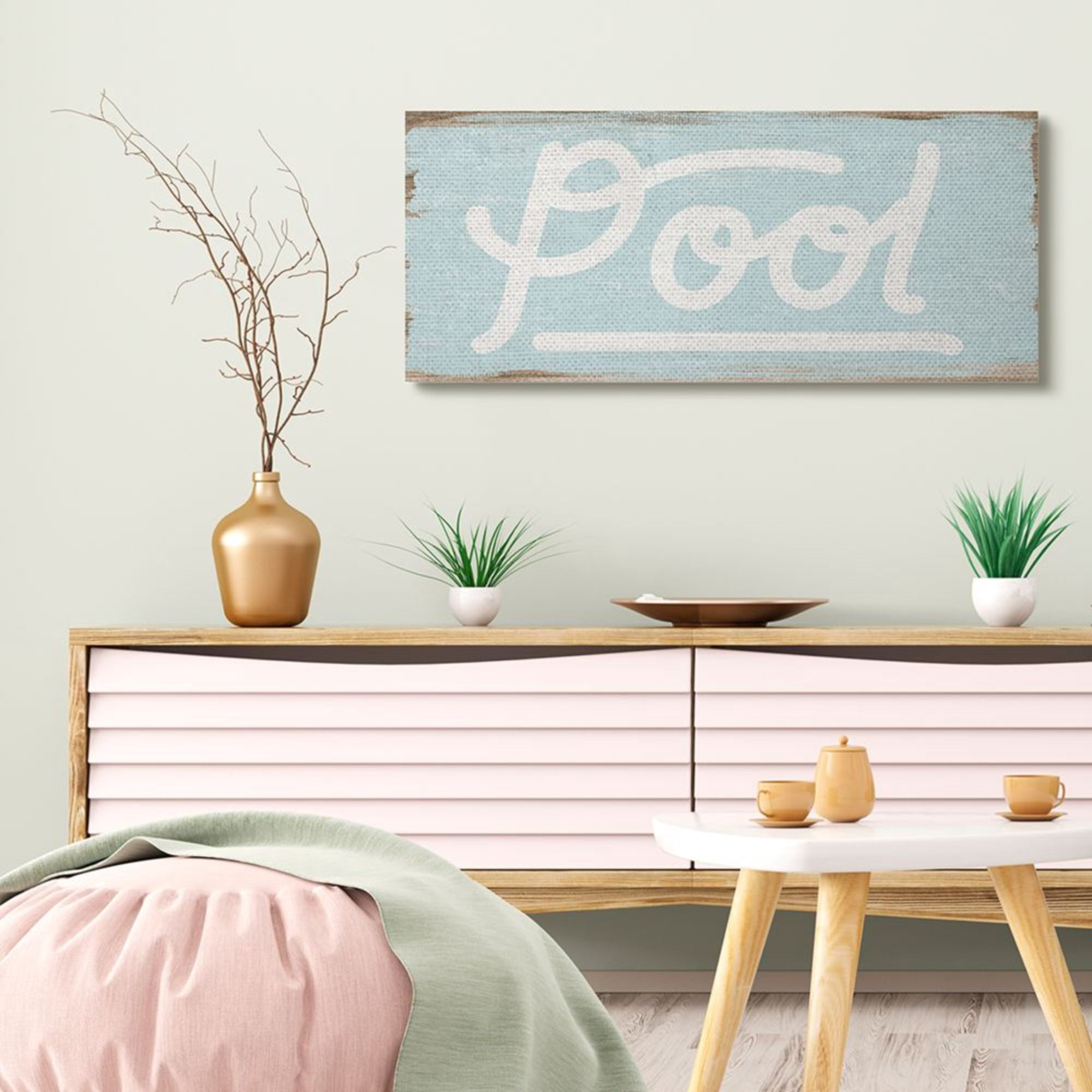 Stupell Industries Rustic Turquoise Pool Sign Distressed Wood Pattern Design by Daphne Polselli, 17" x 40"