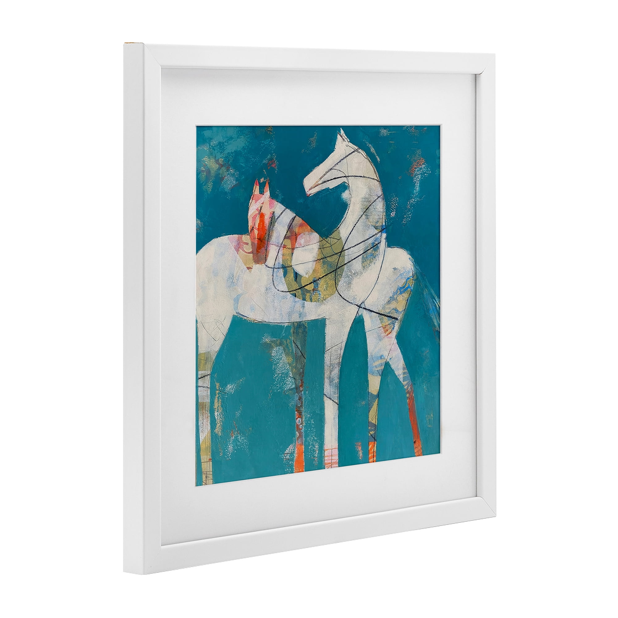 In Sync Abstract Horse Pair White Framed Print Under Glass, design by Dianna Fritzler