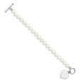 thumbnail image 5 of Auriga Fine Jewelry 925 Sterling Silver White Pearl Heart Toggle Bracelet 7.5" for Women, 5 of 6