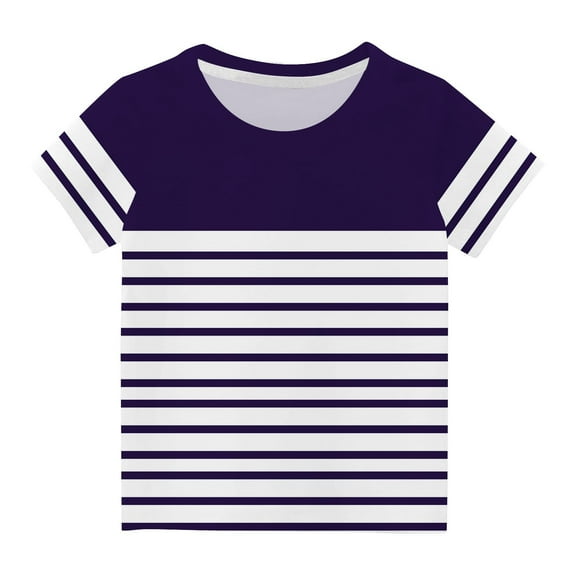 Lilgiuy Toddler T Shirts Youth Short Sleeve Striped T-Shirt Block Color Crewneck Tees for Boys or Girls(Purple,3-4 Years)
