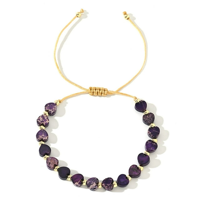 Nvzi Pulseras de corazón, pulseras de piedra natural hechas a mano, pulseras de cuentas de cristal, joyería, color morado