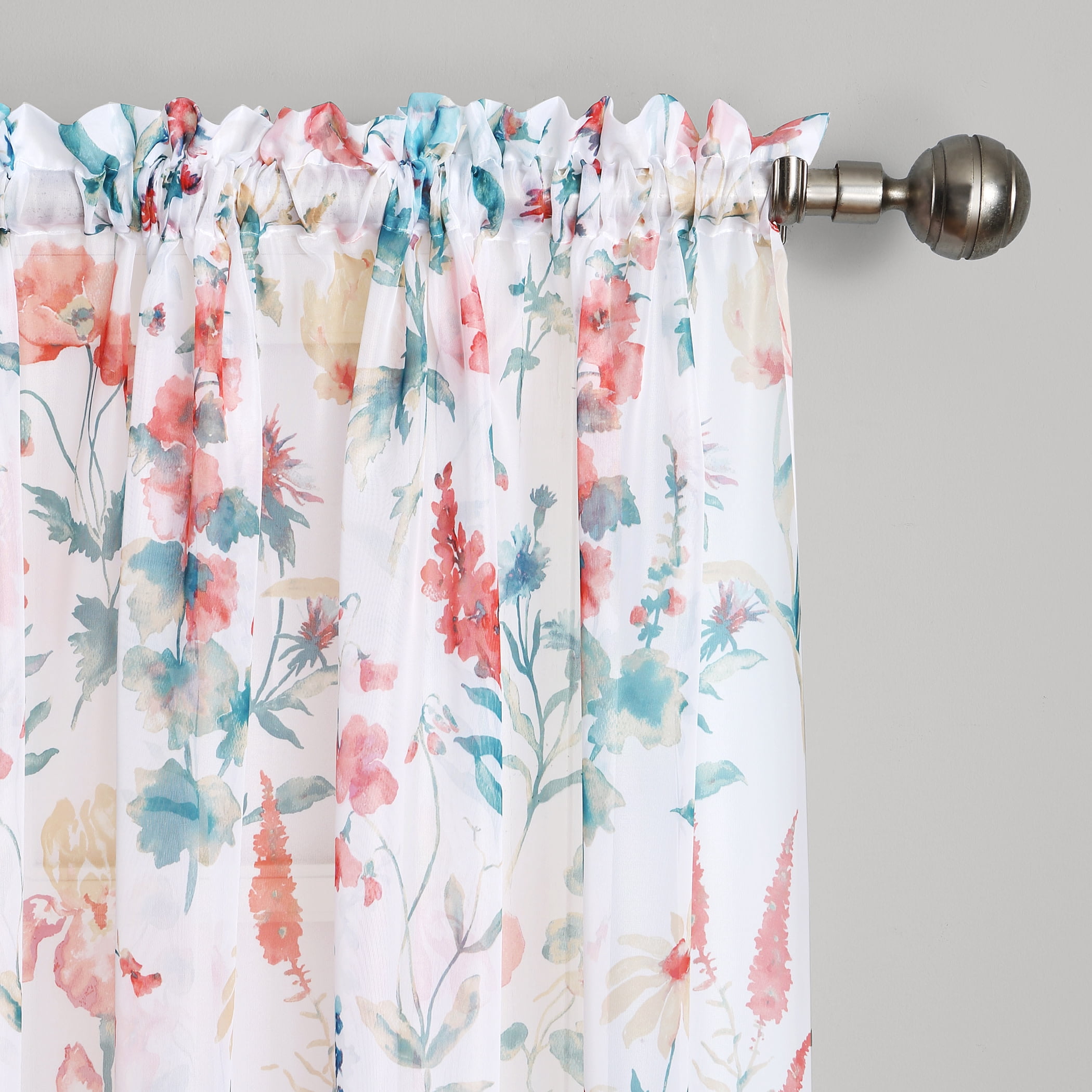 Mainstays Marjorie Sheer Voile Rod Pocket Single Curtain Panel, 1 Panel, White Floral, 58"W x 84"L