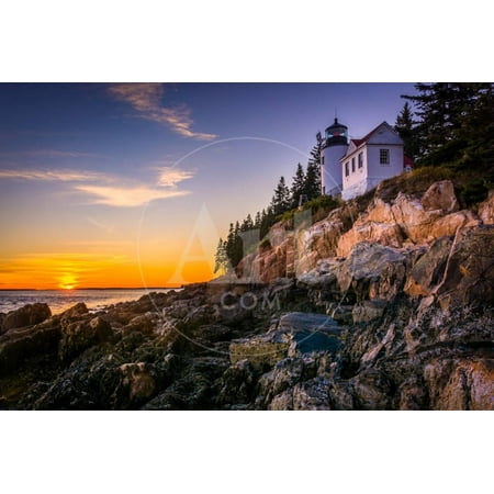 Bass Harbor Lighthouse at Sunset, in Acadia National Park, Maine. Print Wall Art By Jon