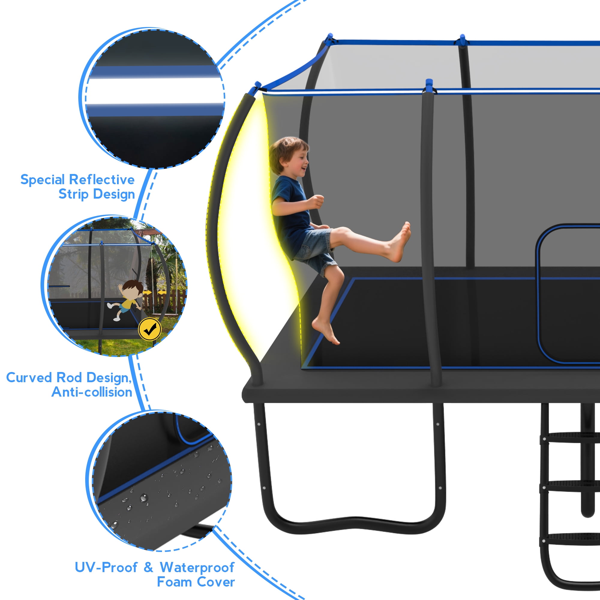 YORIN Rectangle Trampoline for Kids Adults, 8FT x 14FT Rectangular Heavy-Duty 1760LBS Outdoor Trampoline with Enclosure Net, Ladder, Weather-Resistant Galvanized Frame, Large Backyard Trampoline
