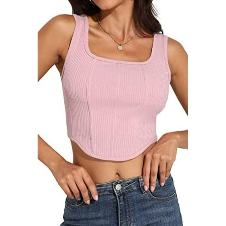 Women Ribbed Square Neck Going Out Sexy Party Sleeveless Corset Crop Summer Tank Tops