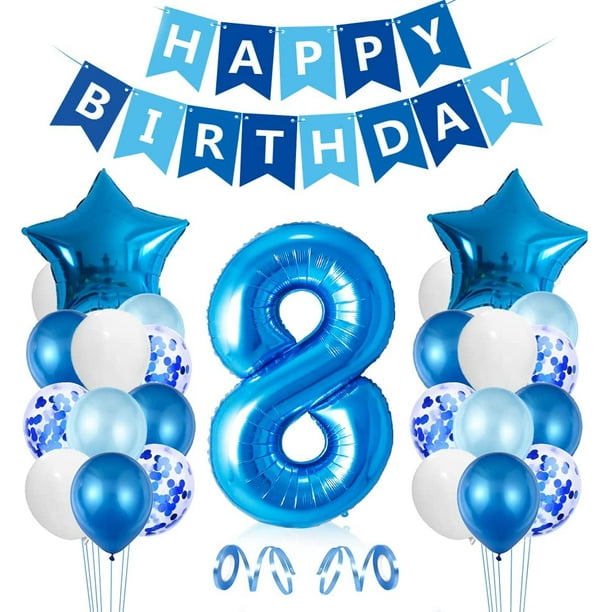 Globo De Cumpleaños De 8 Años, Decoraciones De Cumpleaños Azules De 8 Años, Globos De Cumpleaños Número 8, Globos De Confeti De Látex Suministros De Bautismo De Cumpleaños Decoración De Fiesta