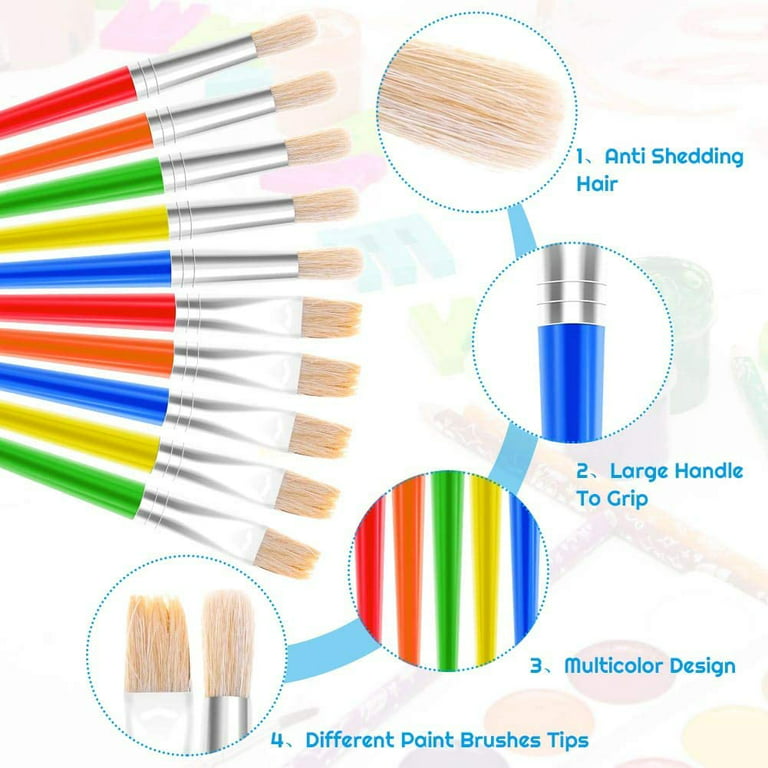Toddler Paint Brushes 8 Pack, Large Paint Brushes for Kids Bulk, Easy to Clean & Grip, Non Shedding Hog Bristle Round and Flat Preschool Paint Brushes