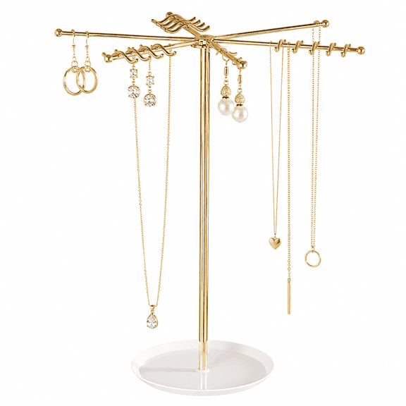 Rotating Necklace Holder, 360° Tabletop Jewelry Organizer Stand for Long Necklaces, Bracelets, Earrings and Rings, Metal Jewelry Display Rack for Home, Dresser and Vendors