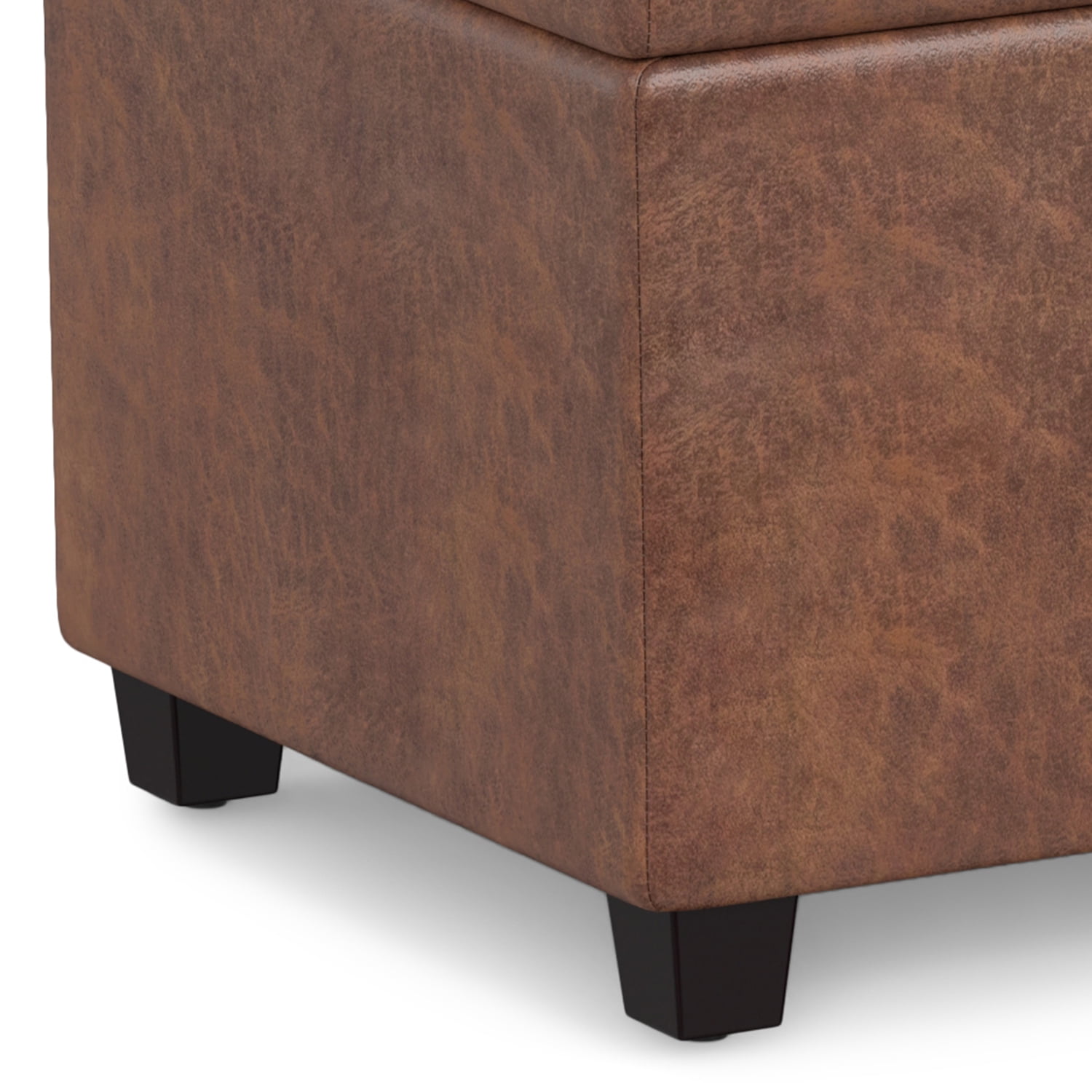 Avalon 54 inch Wide Contemporary Extra Large Storage Ottoman Bench in Distressed Saddle Brown Vegan Leather