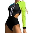thumbnail image 1 of Gibobby Traje de baño sexy de una pieza Traje de baño a juego de color con protector solar de manga larga ahuecado en la cintura de surf conservador para(Negro,CH), 1 of 4