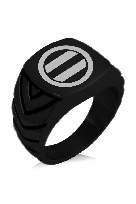 Stainless Steel Ashikaga Samurai Crest Chevron Pattern Biker Style Polished Ring