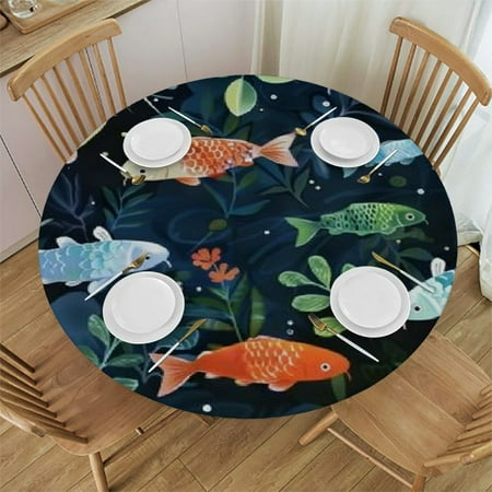 

Sheronv Fish Pond Plants Round Table Cover Stain Resistant Washable Indoor Outdoor Tablecloth Kitchen Dining Wedding 100% Polyester Farmhouse Decor Tablecloths Picnic Dining Kitchen 31 -35