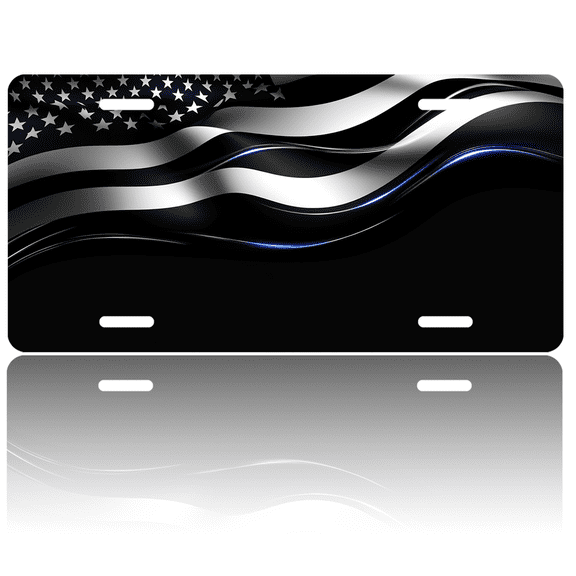 1 Pcs 2D Flat License Plate Covers & Frames, American Flag with For Decorative Front, Waterproof For Decoration Aluminum License Plate Covers & Frames Cover For Men Women, 12" X 6"