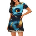 thumbnail image 1 of Easygdp Adorable Blue Baby Dragon Camisón de manga corta para mujer, informal, estampado, 1 of 6