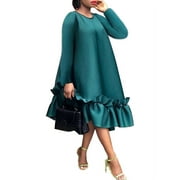 Women's Long Sleeve Vintage Ruffle Hem Dress Casual Loose Autumn Holiday Dress