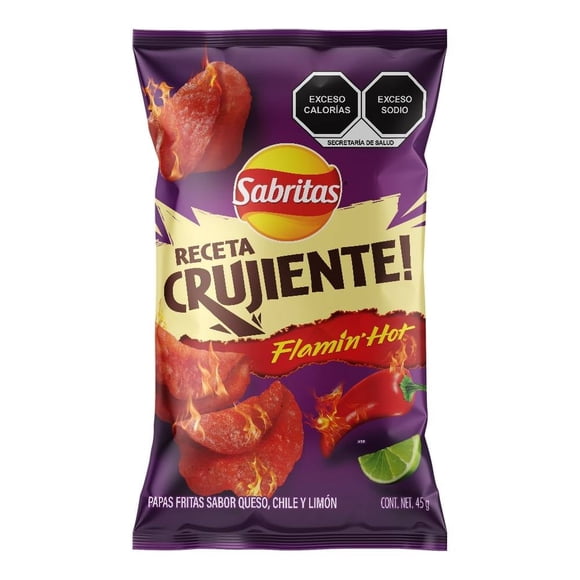 Papas fritas Sabritas Receta Crujiente Flamin' Hot sabor queso chile y limón 45 g