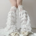thumbnail image 3 of Tiered Ruffle Lace Leg Warmers for Women Girls Elegant Ribbon Mesh Leg Covers, 3 of 14