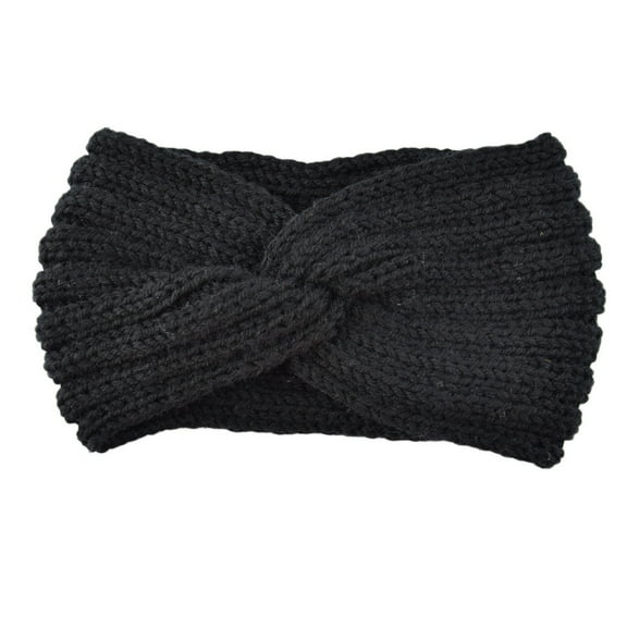 Black Knitted Wool Headband in Cross Style， Women'S Knitted Headband Crochet Winter Warmer Lady Hairband Hair Band Headwrap