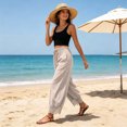 thumbnail image 4 of RFQWOVSR Women's High Waist Drawstring Wide Leg Linen Pants with Lace Trim Pockets Casual Summer Trousers S, 4 of 5