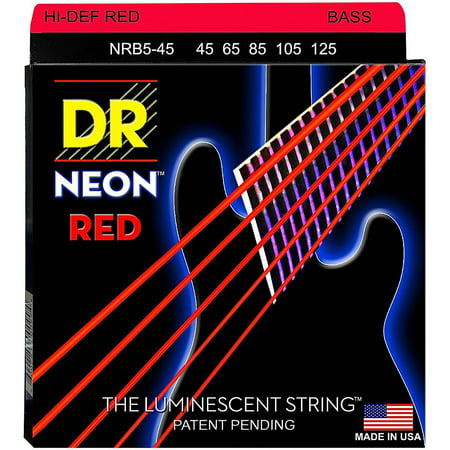 DR Strings Hi-Def NEON Red Coated Medium 5-String (45-125) Bass Guitar