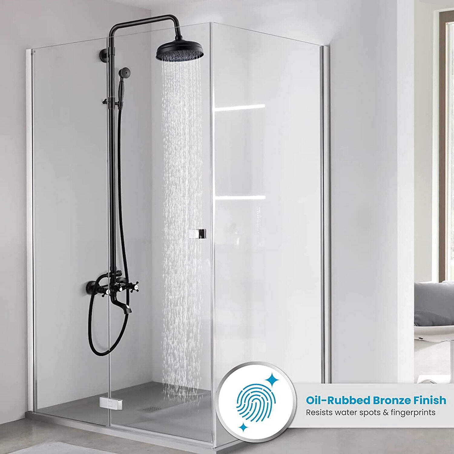Shower Fixture Oil Rubbed Bronze Bathroom Shower Faucet Set Rainfall 8 Inch Shower Head Mixer Double Kn