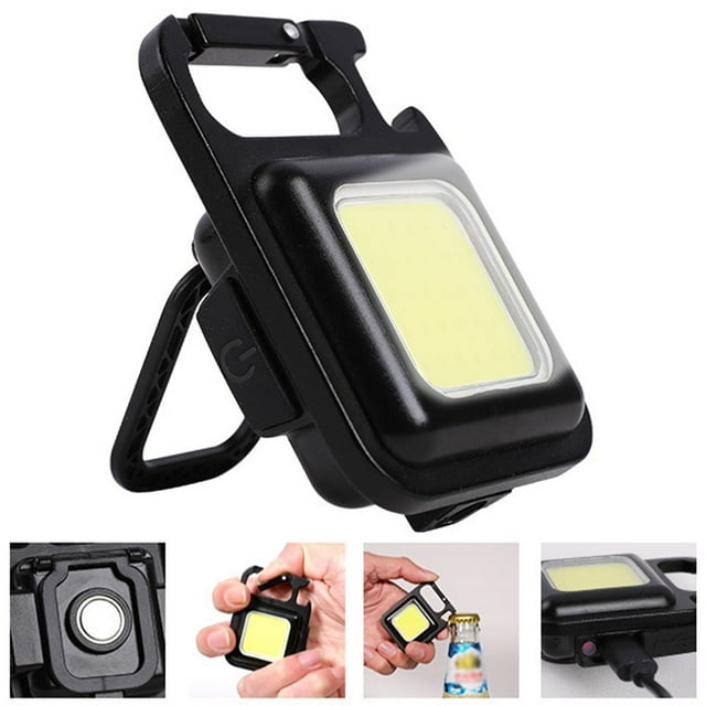 LED Pocket COB Work Lights 4 Modes Keychain Light with Hanging Hook Magnetic Base Inspection Repairing Light Bracket Bottle Opener and Magnet Base for Fishing Camping