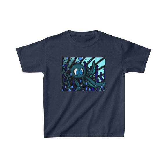 Octopus 9 tentacles, hand drawn art skate & surf wear on a Kids Cotton™ Tee