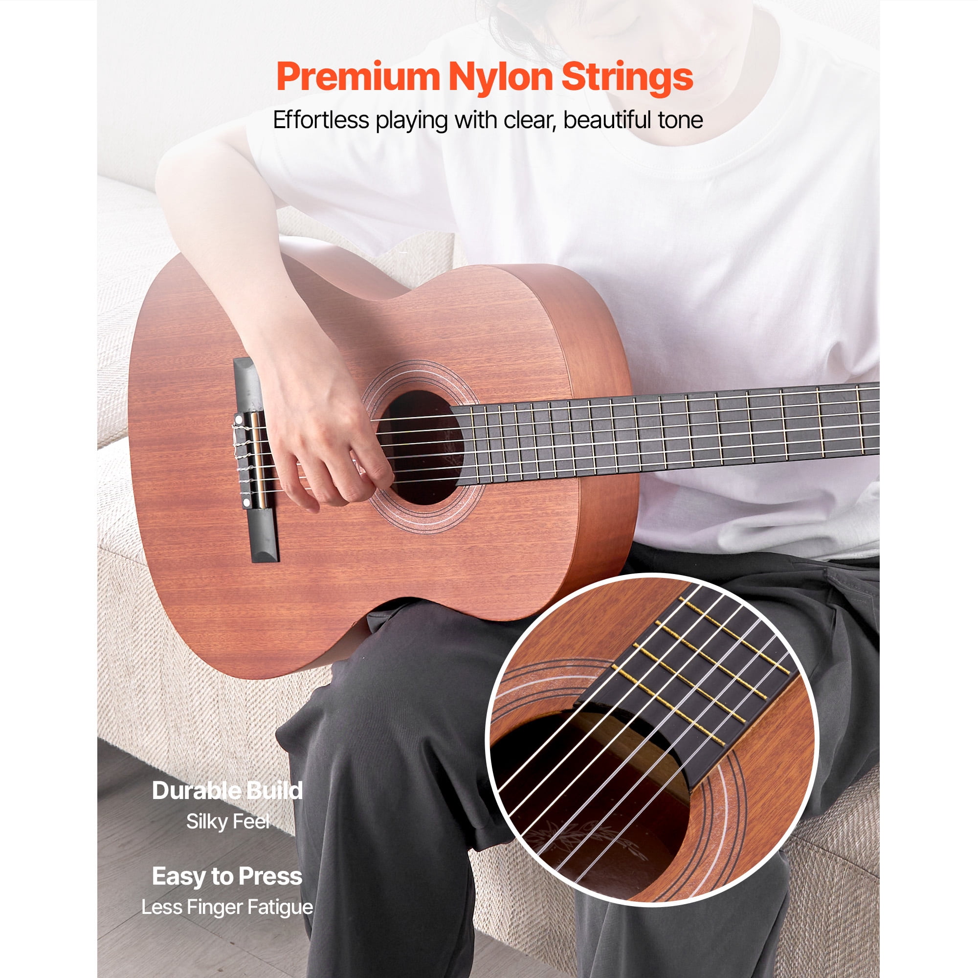 KFFKFF 36-Inch Classical Guitar, Wooden Acoustic Guitar Starter Set for Beginners, Includes Nylon Strings, Carrying Bag, Strap, Tuner, Spare Strings, Picks, and Capo, Sapele & Rosewood Build