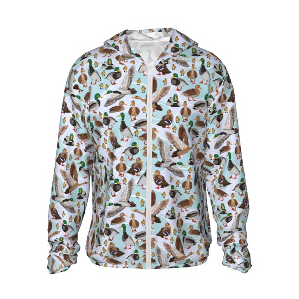 Fotbe Mallard Ducks Wild Birds1 Chaqueta con Protección Solar UPF 50+ para Hombre y Mujer, Camisa con Capucha y Bolsillos-Medium