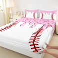 thumbnail image 4 of Castle Fairy Ice Cream Baseball King Sheets 4pcs, Sport Theme Bedding, Pink White Red,1 Fitted Sheet, 1 Flat Sheet and 2 Pillowcases, 4 of 6