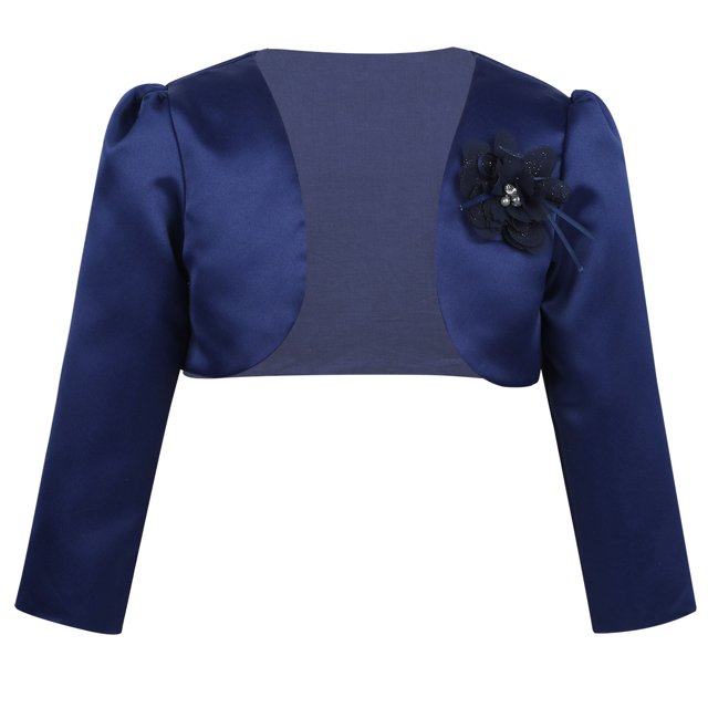 Boléro à Fleurs 3D à Manches Longues pour Filles, Robe de Mariage, Couverture, Cardigan Court Bleu Marine 140