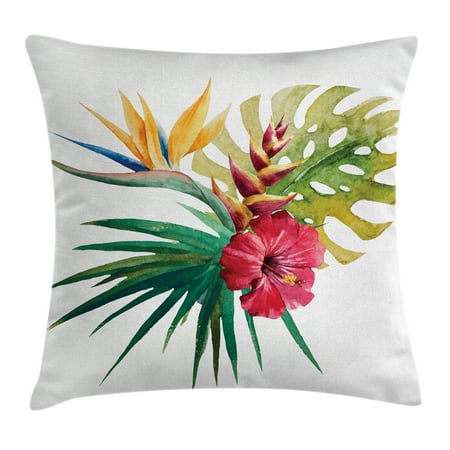 Large Throw Pillow Covers Floral Decor Throw Pillow Cushion Cover, Wild Tropical Orchid Flower with Large Leaves Exotic Petals Picture, Decorative Square Accent Pillow Case, 20 X 20 Inches, Ruby Forest Green, by Ambesonne ()