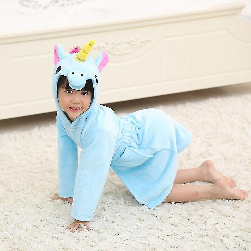 Jhcug Kids Girls Unicorn Bathrobe Sleepwear Fleece Pyjamas Dressing Gown Robe Nightwear Blue