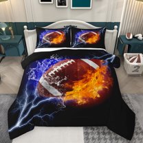 Homewish Rugby Sport Game Full Size Comforter Sets,Football Lovers Bedding Comforter Set,Wbrown Orange Black Bedding Sets For Boys Kids,Super Cozy Room Decor Reversible,3-Piece