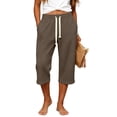 thumbnail image 2 of BUIGTTKLOP Capris for Women with Pockets Elastic Waist Drawstring Capri Pants Casual Wide Leg Cropped Trousers, 2 of 7