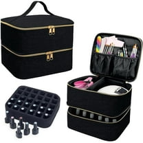 Nail Polish Organizer Case, Double-Layer Nail Polish Storage with Adjustable Dividers, Portable Nail Polish Bag for Nail Gel Nail Lamp and Manicure Tools Black