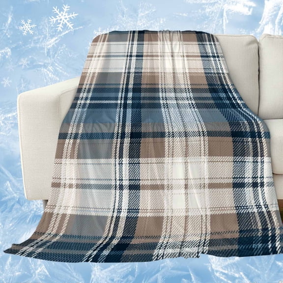 Blue Brown Plaid Cooling Blanket, Lightweight Breathable Summer Throw Blanket with Double Sided Cold Effect,Vintage Abstract Stripes Lattice Picnic Beach Blankets Bed Sheet for Hot Sleepers 30"x40"
