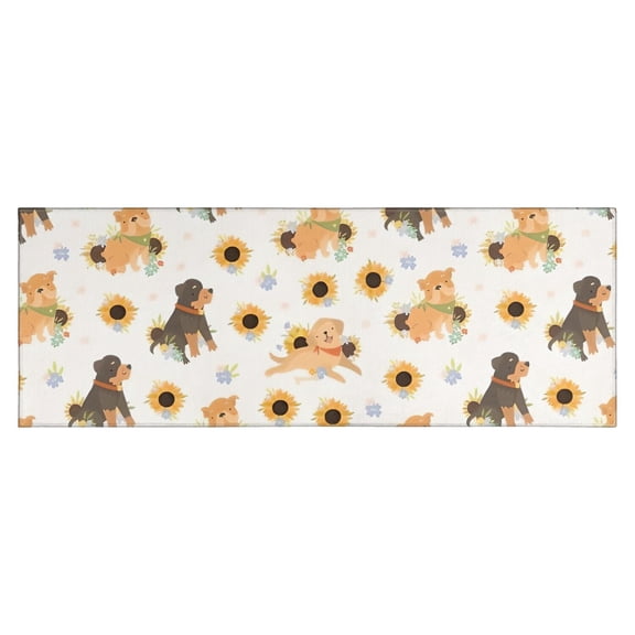 Dogs with Sunflowers Kitchen Rug Mat,Kitchen Runner Rugs Non Skid Washable,Decorative Kitchen Floor Mats for Kitchen,Sink,Laundry,17"X47"